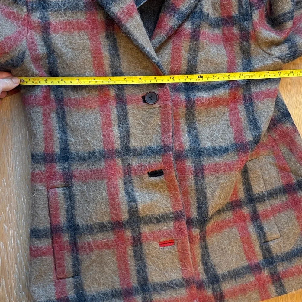 Jonathan Simkhai Grace Plaid Jacket With Denim Trucker Insert In Camel/Red/Blk
